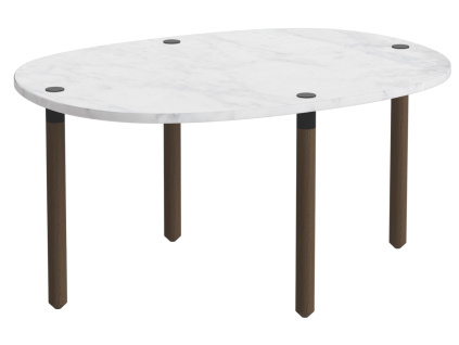 Šedobílý mramorový nízký konferenční stolek Tuk 71,5 x 52 cm s tmavou dubovou podnoží