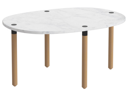 Šedobílý mramorový nízký konferenční stolek Tuk 71,5 x 52 cm s dubovou podnoží