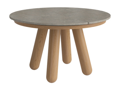 Šedý mramorový rozkládací jídelní stůl Balance 125/225 cm s dubovou podnoží