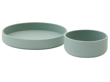 Zelený set silikonového talíře a misky kave home Lili
