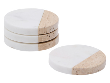 Set čtyř bílo-hnědých mramorových podtácků Kave Home Nivol