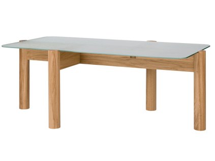 Skleněný konferenční stolek Kob s dubovou podnoží 105 x 55 cm
