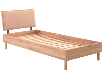 Dubová postel Vipack Forrest 90 x 200 cm s bouclé čelem