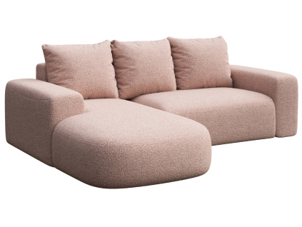 Růžová bouclé rohová pohovka Monce 255 cm, levá