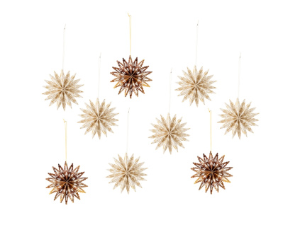 Set hnědo-béžových papírových vánočních ozdob Star 10 cm