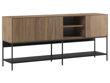 Hnědo-černá komoda Amira 180 x 40 cm s dubovým dekorem