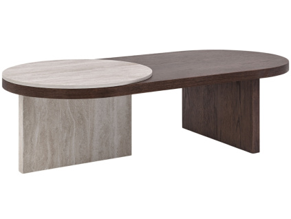 Tmavý dubový konferenční stolek MICADONI Eularia 120 x 55 cm s kamennou deskou