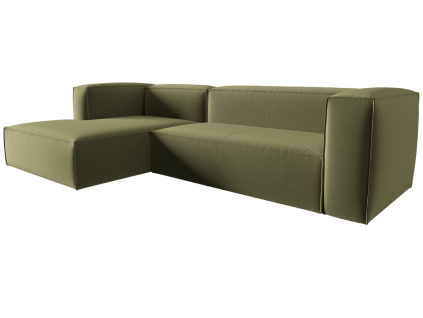 Zelená sametová rohová pohovka Cosmopolitan Design Mackay 282 cm, levá