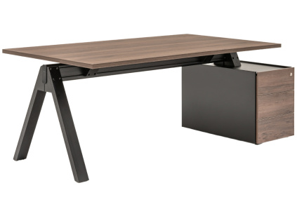 Černý kancelářský stůl Viga 180 x 100 cm s ořechovým dekorem, pravý