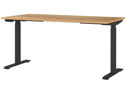Černý výškově nastavitelný pracovní stůl Germania Mailand 160 x 80 cm s dubovým dekorem