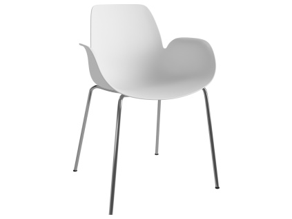 Bílá plastová jídelní židle Seed s chromovanou podnoží