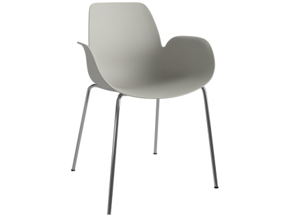 Šedá plastová jídelní židle Seed s chromovanou podnoží