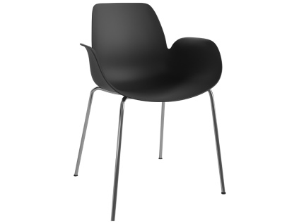 Černá plastová jídelní židle Seed s chromovanou podnoží