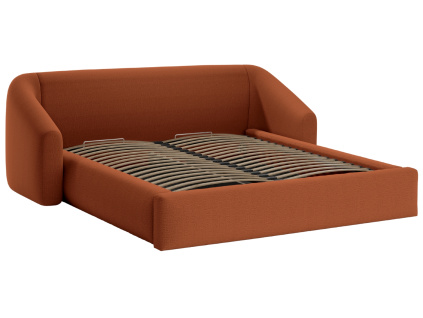 Terakotově oranžová čalouněná dvoulůžková postel Cosmopolitan Design Campi 180 x 200 cm s úložným prostorem