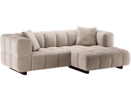 Béžová sametová rozkládací pohovka MICADONI Puma 260 cm, pravá