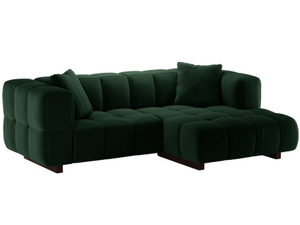 Lahvově zelená sametová rozkládací pohovka MICADONI Puma 260 cm, pravá