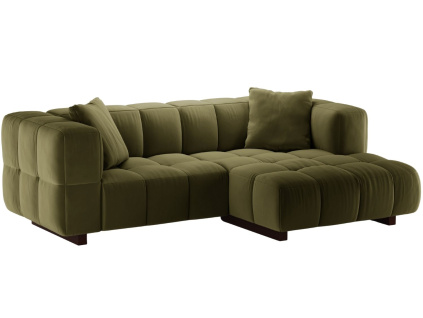 Zelená sametová rozkládací pohovka MICADONI Puma 260 cm, pravá