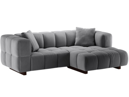 Šedá sametová rozkládací pohovka MICADONI Puma 260 cm, pravá