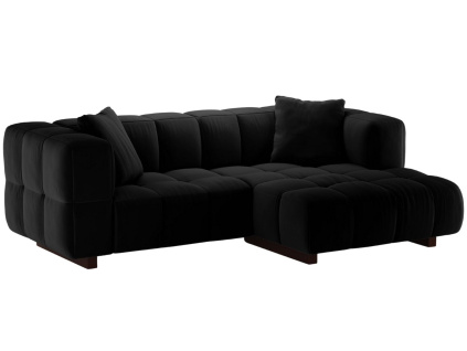 Černá sametová rozkládací pohovka MICADONI Puma 260 cm, pravá