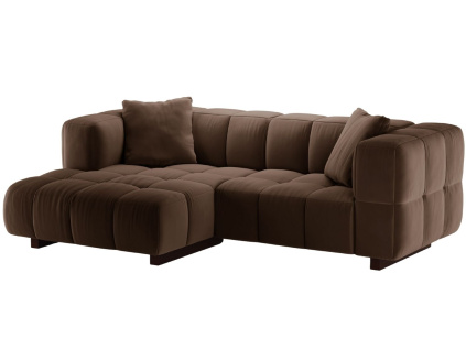 Hnědá sametová rozkládací pohovka MICADONI Puma 260 cm, levá