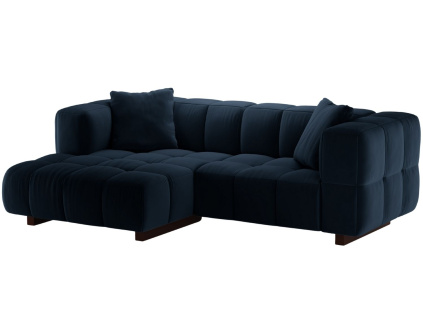 Královsky modrá sametová rozkládací pohovka MICADONI Puma 260 cm, levá