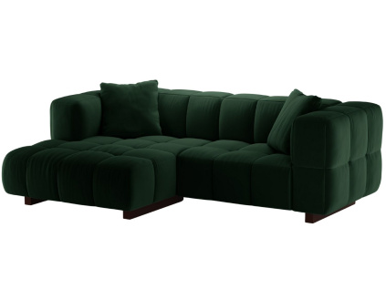 Lahvově zelená sametová rozkládací pohovka MICADONI Puma 260 cm, levá