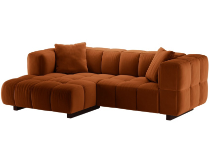 Terakotově oranžová sametová rozkládací pohovka MICADONI Puma 260 cm, levá