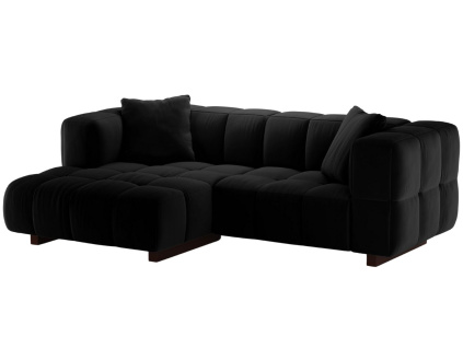 Černá sametová rozkládací pohovka MICADONI Puma 260 cm, levá