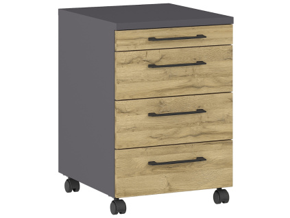 Tmavě šedý pojízdný kontejner Germania Profi 2.0 42 x 49 cm s dubovým dekorem