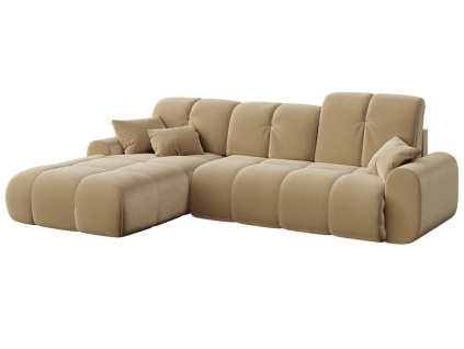 Béžová sametová rozkládací rohová pohovka Devichy Tous 290 cm, levá
