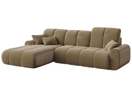 Hnědá sametová rozkládací rohová pohovka Devichy Tous 290 cm, levá