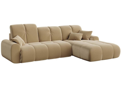 Béžová sametová rozkládací rohová pohovka Devichy Tous 290 cm, pravá