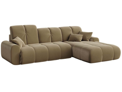 Hnědá sametová rozkládací rohová pohovka Devichy Tous 290 cm, pravá