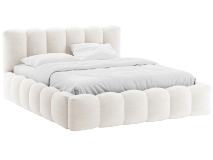 Bílá bouclé dvoulůžková postel Micadoni Lupine 160 x 200 cm s úložným prostorem