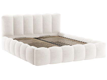 Bílá bouclé dvoulůžková postel Micadoni Lupine 160 x 200 cm s úložným prostorem