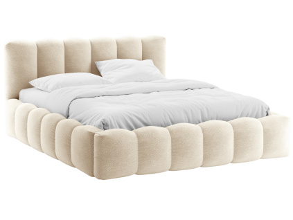 Béžová bouclé dvoulůžková postel Micadoni Lupine 160 x 200 cm s úložným prostorem