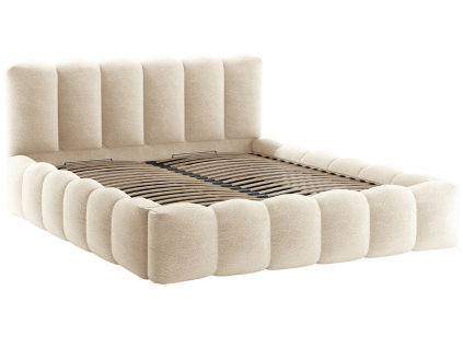Béžová bouclé dvoulůžková postel Micadoni Lupine 160 x 200 cm s úložným prostorem