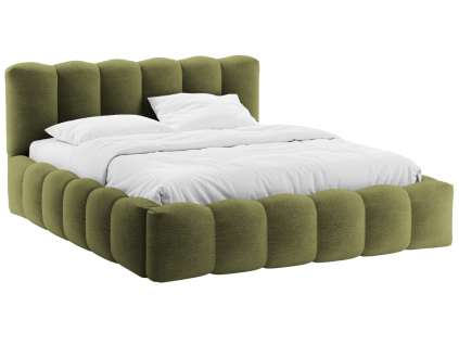 Zelená bouclé dvoulůžková postel Micadoni Lupine 160 x 200 cm s úložným prostorem