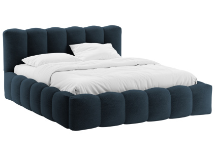 Tmavě modrá bouclé dvoulůžková postel Micadoni Lupine 160 x 200 cm s úložným prostorem