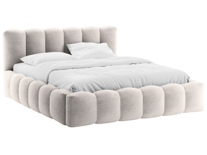 Světle šedá bouclé dvoulůžková postel Micadoni Lupine 160 x 200 cm s úložným prostorem