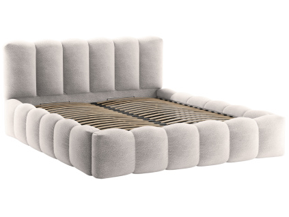 Světle šedá bouclé dvoulůžková postel Micadoni Lupine 160 x 200 cm s úložným prostorem