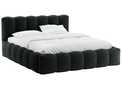Černá bouclé dvoulůžková postel Micadoni Lupine 160 x 200 cm s úložným prostorem