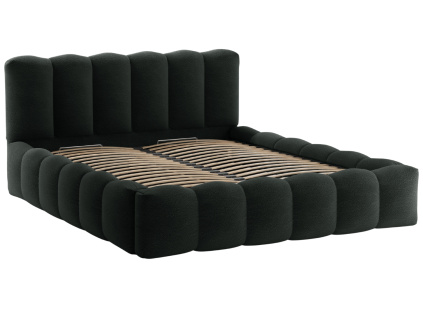 Černá bouclé dvoulůžková postel Micadoni Lupine 160 x 200 cm s úložným prostorem