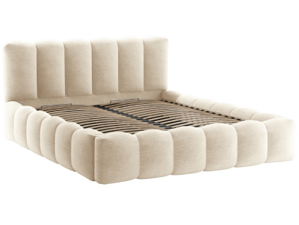 Béžová bouclé dvoulůžková postel Micadoni Lupine 180 x 200 cm s úložným prostorem