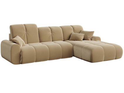 Béžová sametová rohová pohovka Devichy Tous 290 cm, pravá