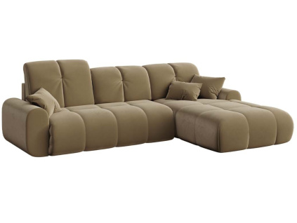 Hnědá sametová rohová pohovka Devichy Tous 290 cm, pravá