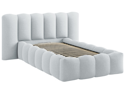 Světle šedá čalouněná jednolůžková postel Micadoni Lupine 90 x 200 cm s úložným prostorem