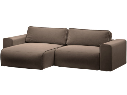 Hnědá sametová rozkládací pohovka MICADONI Victor 246 cm, levá