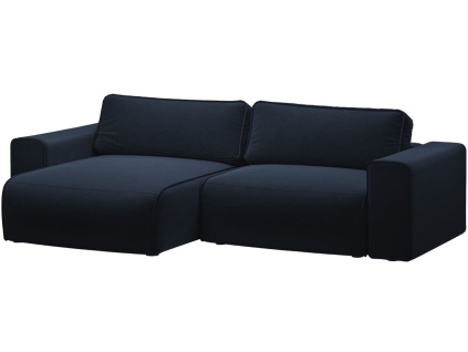 Tmavě modrá sametová rozkládací pohovka MICADONI Victor 246 cm, levá