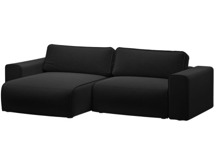 Černá sametová rozkládací pohovka MICADONI Victor 246 cm, levá